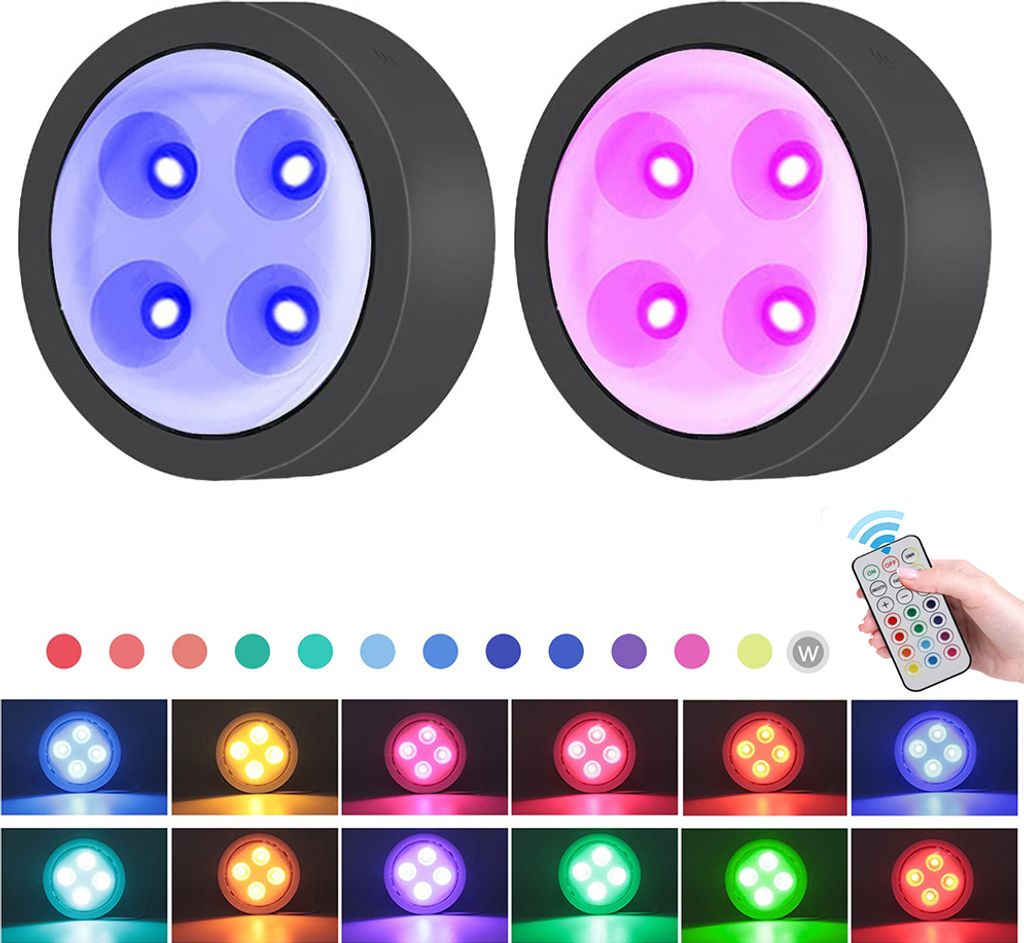 2X Led Schrankbeleuchtung Unterbauleuchte Küche Ohne Kabel Akku Unterschrank Beleuchtung RGB Spot Nachtlicht Schranklicht Batteriebetrieben, Schwarz