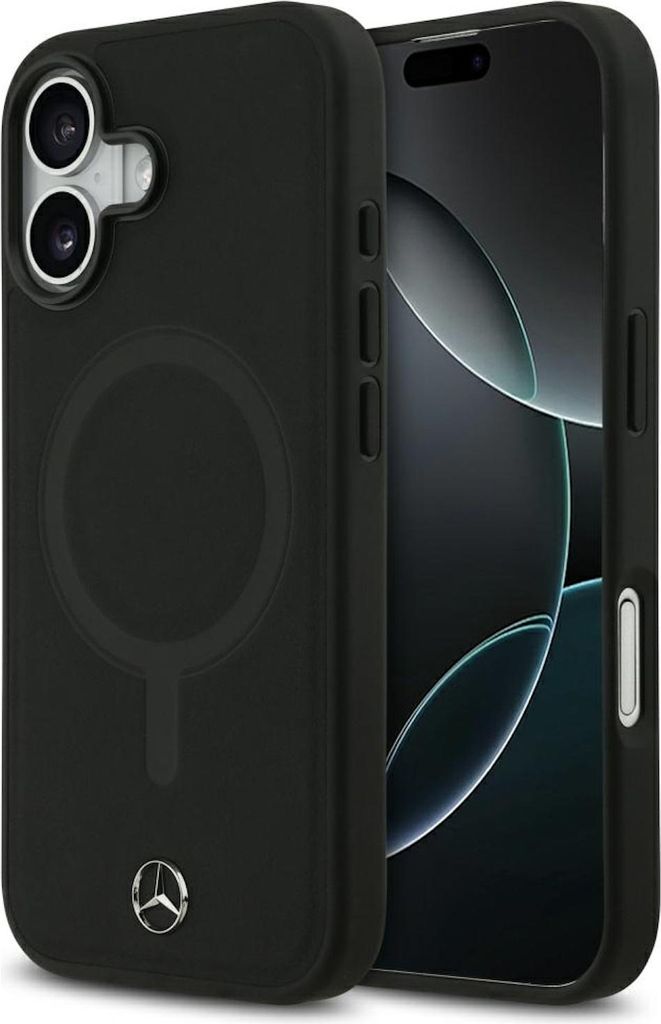 Housse iPhone 17 Mercedes cuir véritable noir logo métal Image du produit 