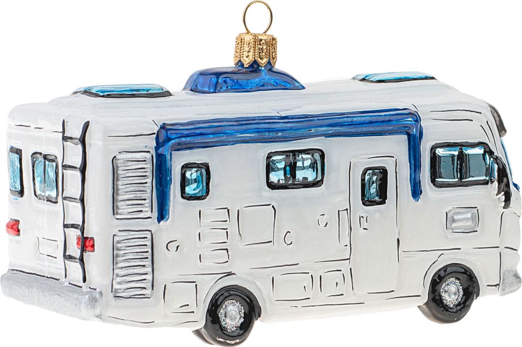 Christbaumschmuck Wohnmobil 12,5cm Glas Figur Weiß / Blau