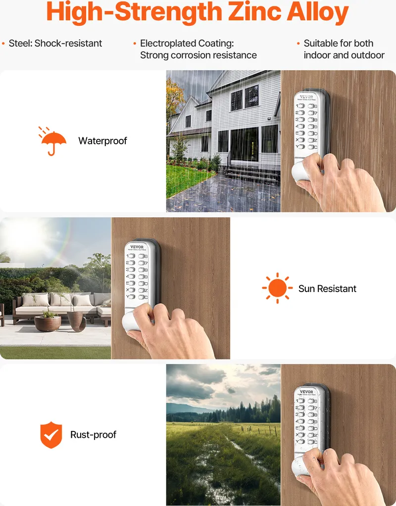 Serrure à Code Extérieure pour Clôture et Maison sans Batterie Inox - 6