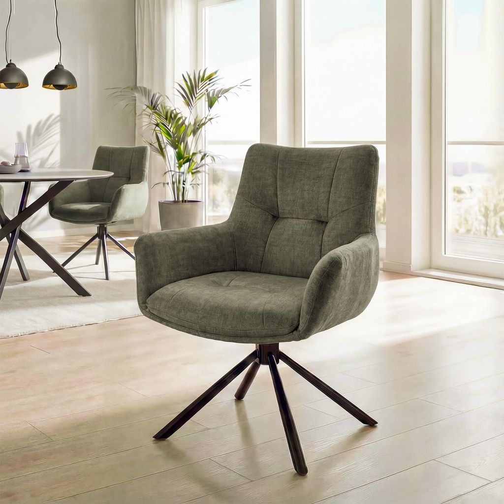 riess-ambiente Drehbarer Stuhl SIGNATURE moosgrün schwarz Samt Metall 360° Taschenfederkern Armlehnen