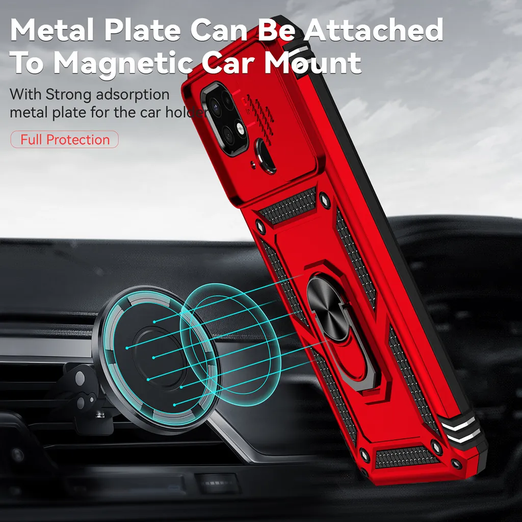 Cover Protettiva Per Xiaomi Redmi 10C - Custodia Antiurto TPU E PC Con Supporto Nascosto, Morbida E Antiscivolo (Rosso)