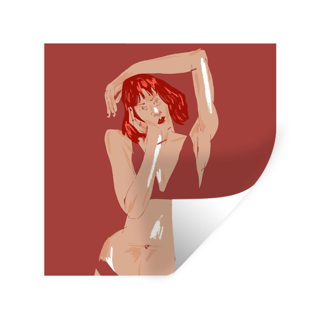 MuchoWow Wandtattoo Wandsticker Wandaufkleber Frau - Rot - Abstrakt - Porträt 80x80 cm Selbstklebend und Repositionierbar - Wierderverwendbar - ...