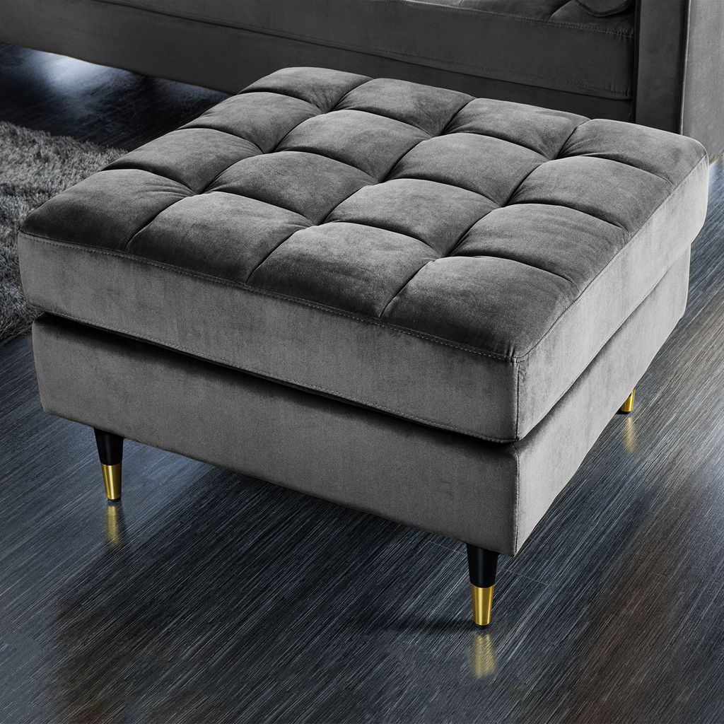 Design Hocker COZY VELVET 80cm grau Samt goldene Füße