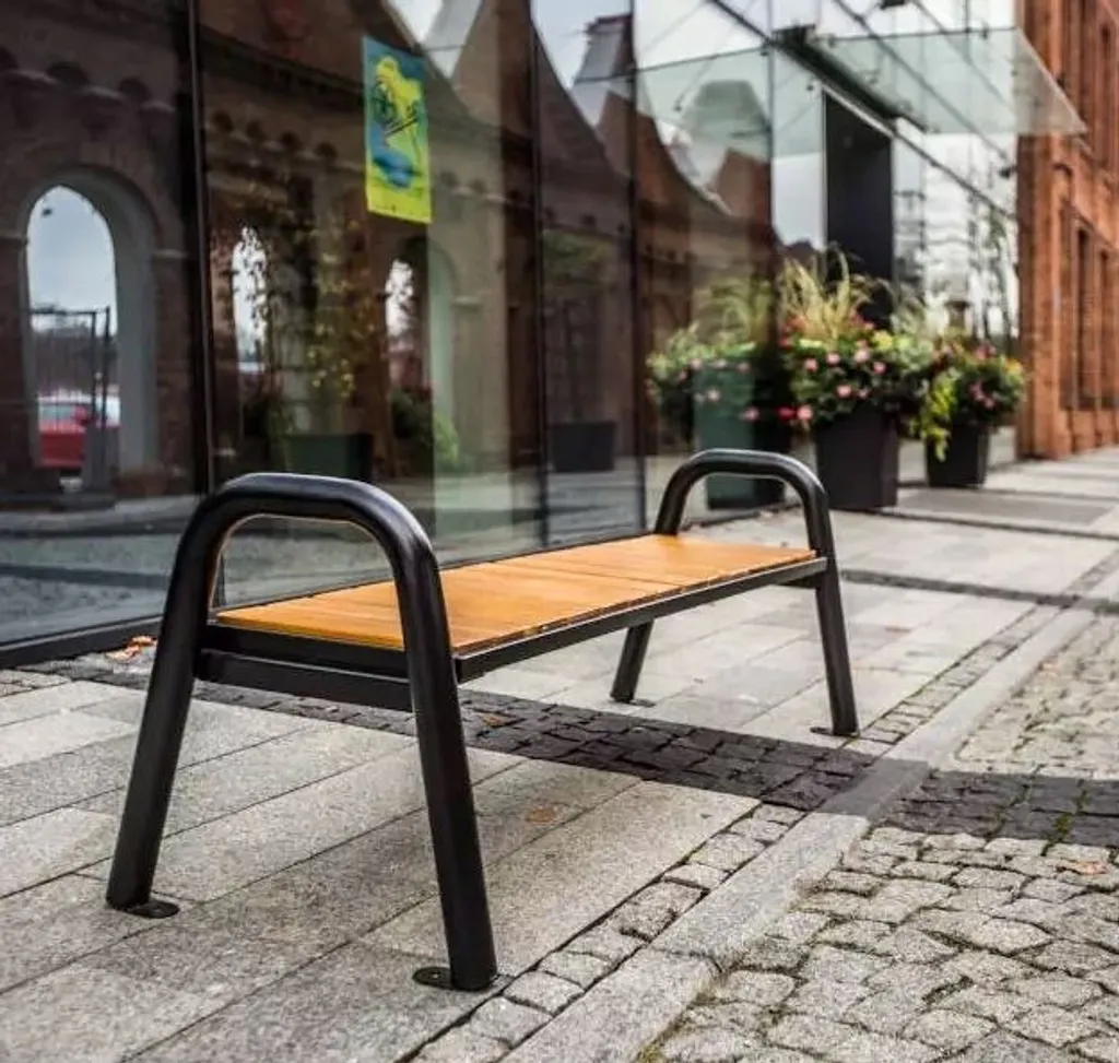 Banc de jardin en bois marron et métal 174x55 cm - Design sans dossier