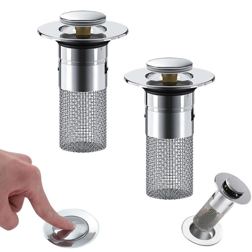 2 Stück Waschbeckenstöpsel für 34–40 mm Abflüsse, Edelstahl-Abflusssieb, verbesserter Waschbeckenstöpsel, Abflusssieb, Abflussstopfen, Wasch...