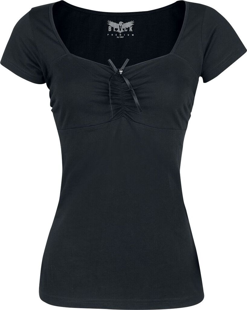 Black Premium by EMP Damen schwarzes T-Shirt mit Raffungen M