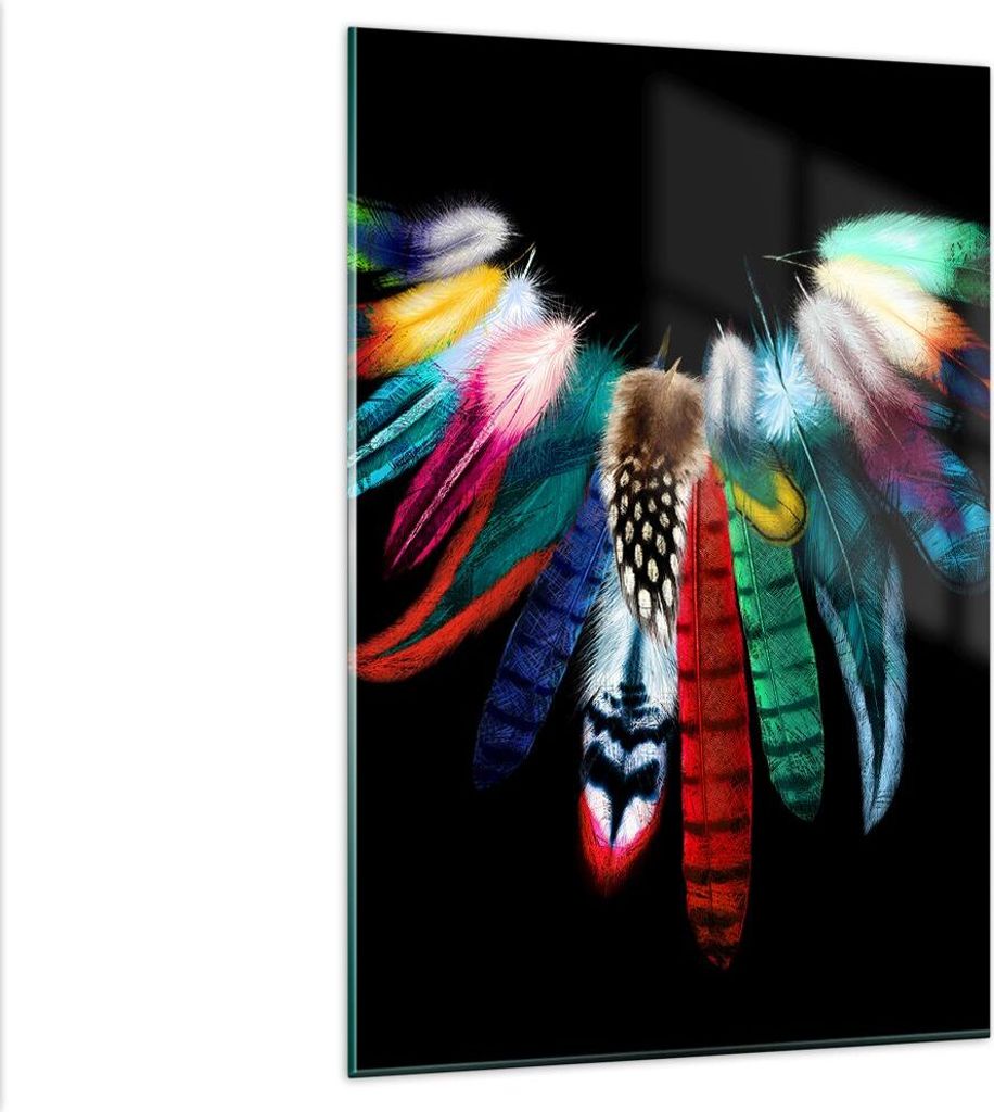Bilder auf glas - Einteilig - Vogel Feder Farbe Komposition - 80x120cm - Glasbilder - Wandbilder - Bilder - Wanddekoration aus Glas - Glas Bilder -...