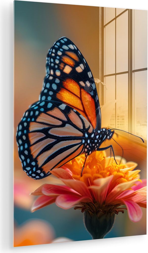 MuchoWow Glasbilder - Bilder auf Wandbild - Foto auf Glas Schmetterling - Tiere - Farbenfroh - Natur - Blumen 60x90 cm Wanddekoration aus Glas - Ac...