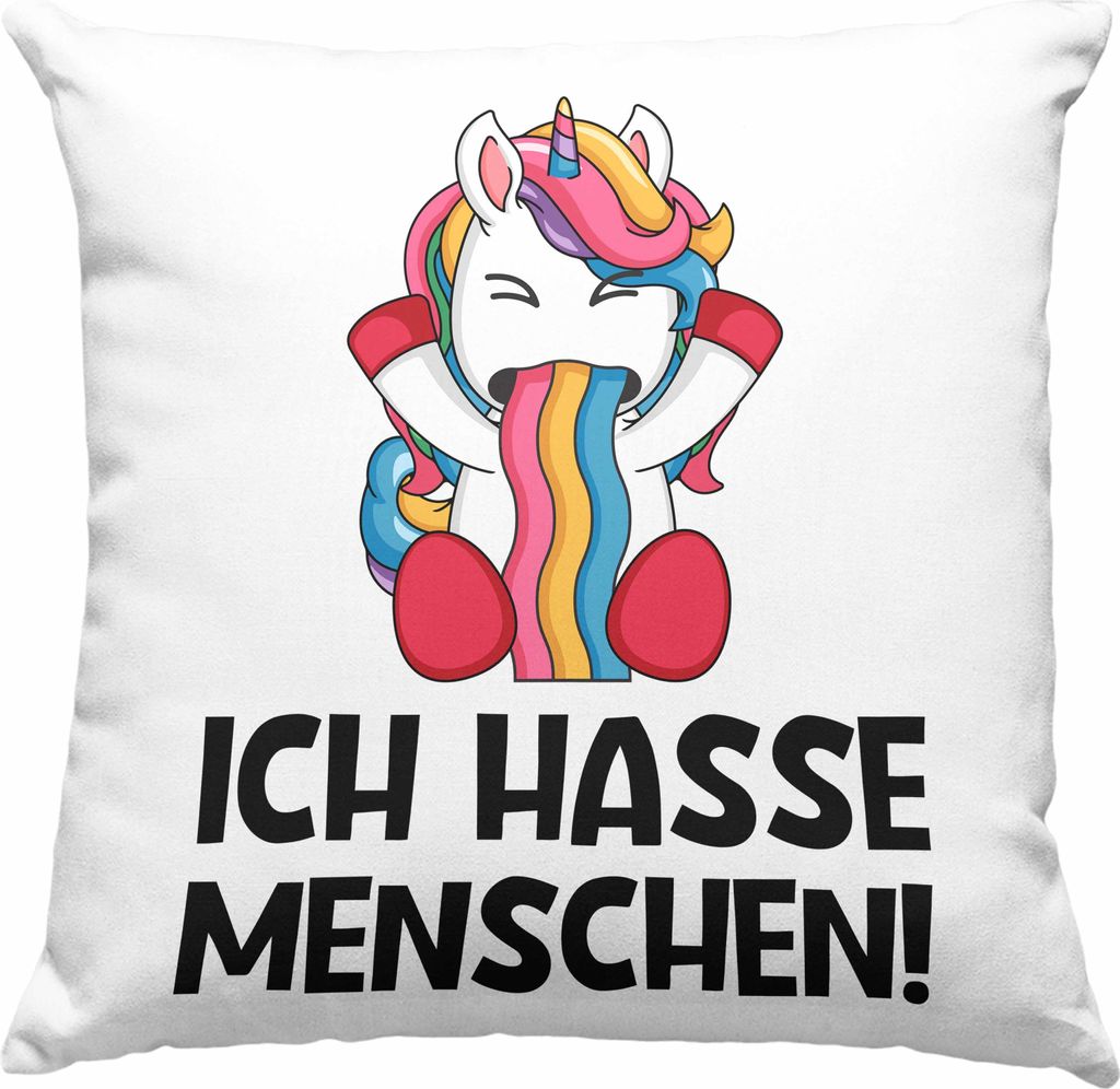 Trendation - Ich Hasse Menschen Deko-Kissen mit Füllung 40x40n Deko-Kissen mit Füllung 40x40 Becher Deko-Kissen mit Füllung 40x40 Einhorn Lustig...