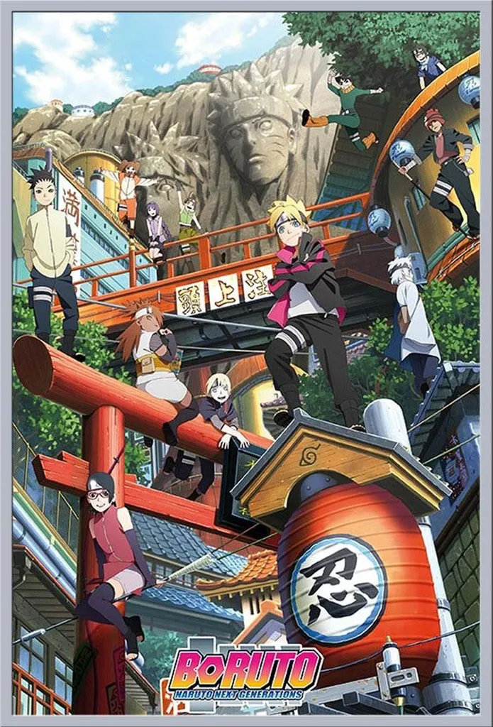 Poster Boruto Konoha avec cadre pour décoration de chambre de fan