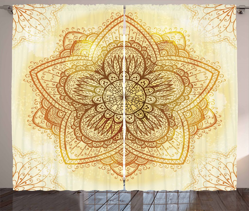 ABAKUHAUS Brown Mandala Rustikaler Gardine, überlappten Blätter, Schlafzimmer Kräuselband Vorhang mit Schlaufen und Haken, 280 x 245 cm, Brown I...