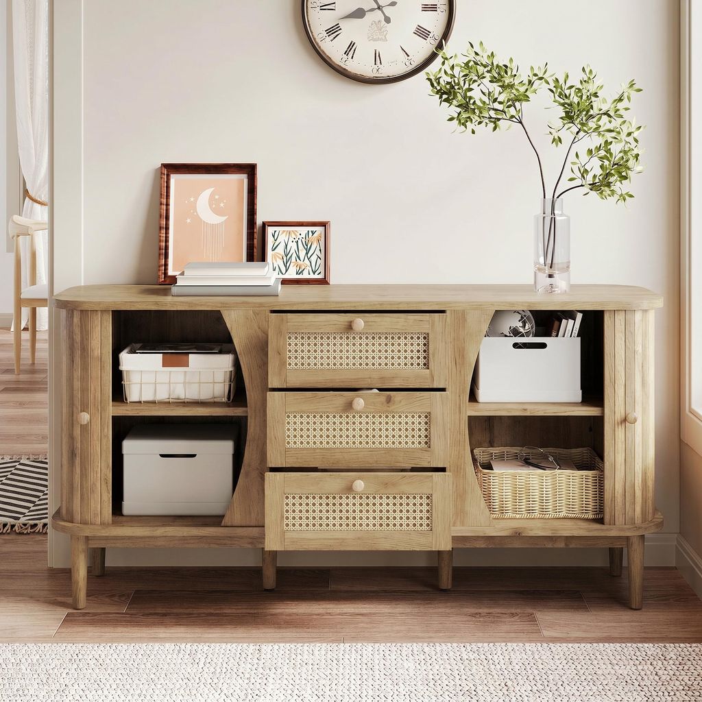 okwish Sideboard in Holzoptik mit Schiebetüren, Produktbild 