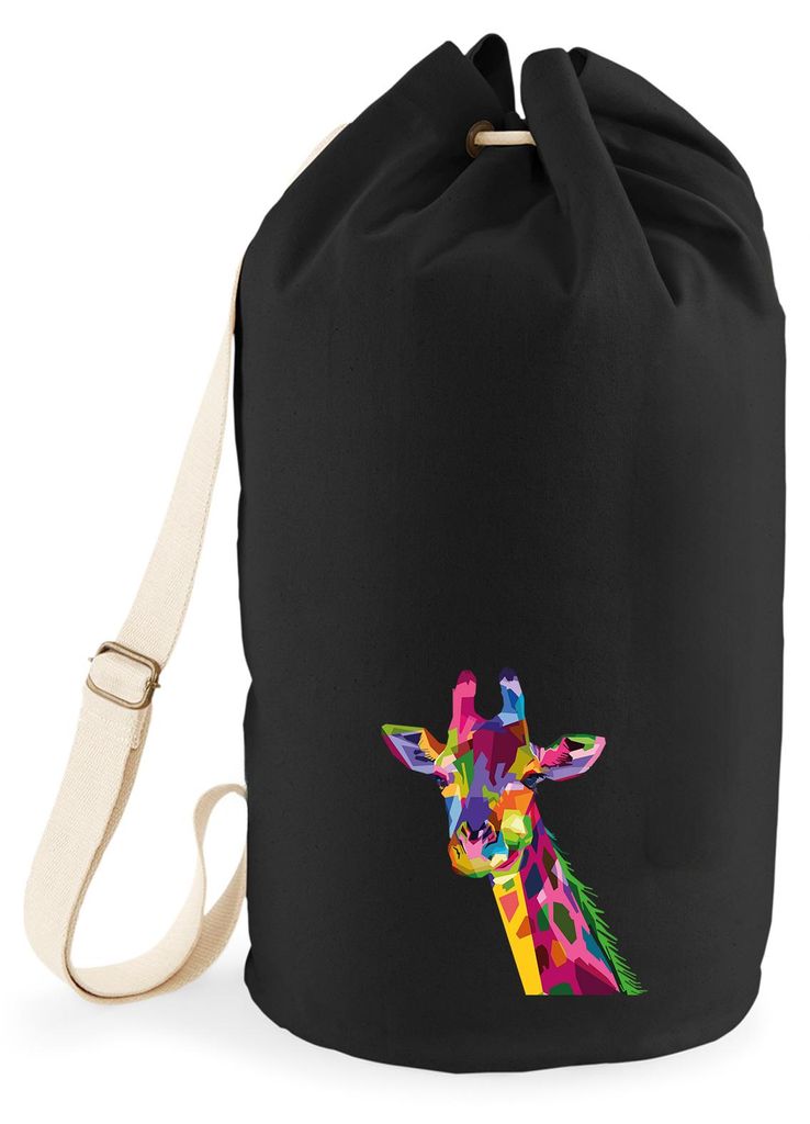 Huuraa Seesack Giraffe Colorful 20 Liter Black Baumwolle Rucksack Geschenkidee