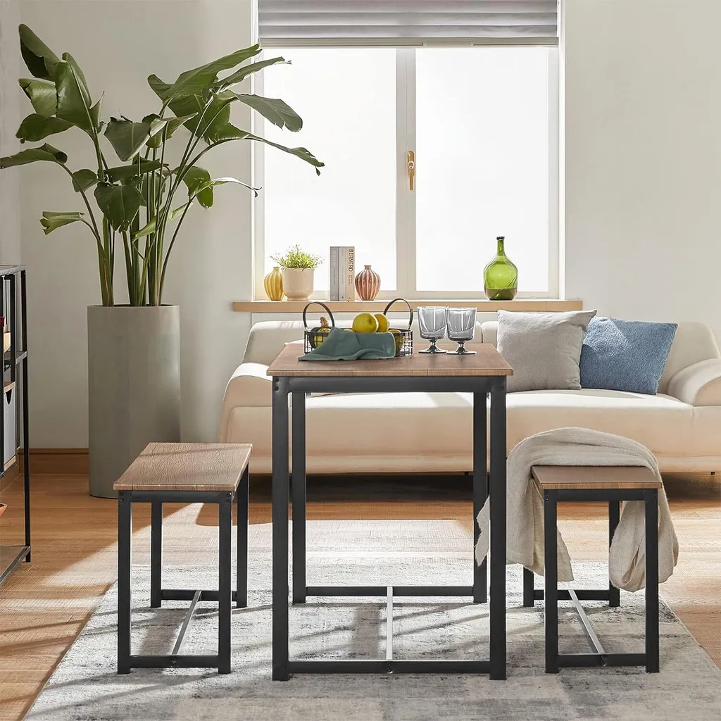 Set Table à Manger 110x58cm et Bancs Encastrables Structure Métal Robuste - 2