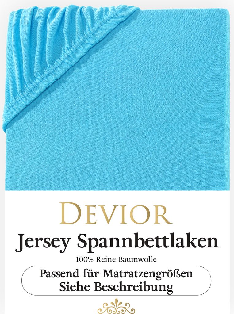 Devior Jersey Spannbettlaken 180x200 - 200x220 türkis Bettlaken 100% Baumwolle für Boxspringbett und Wasserbett