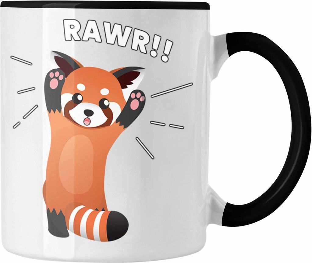 Trendation - Roter Panda Tasse Rawr Kinder Geschenkidee für Jungs Mädchen Lustige Grafik (Schwarz)