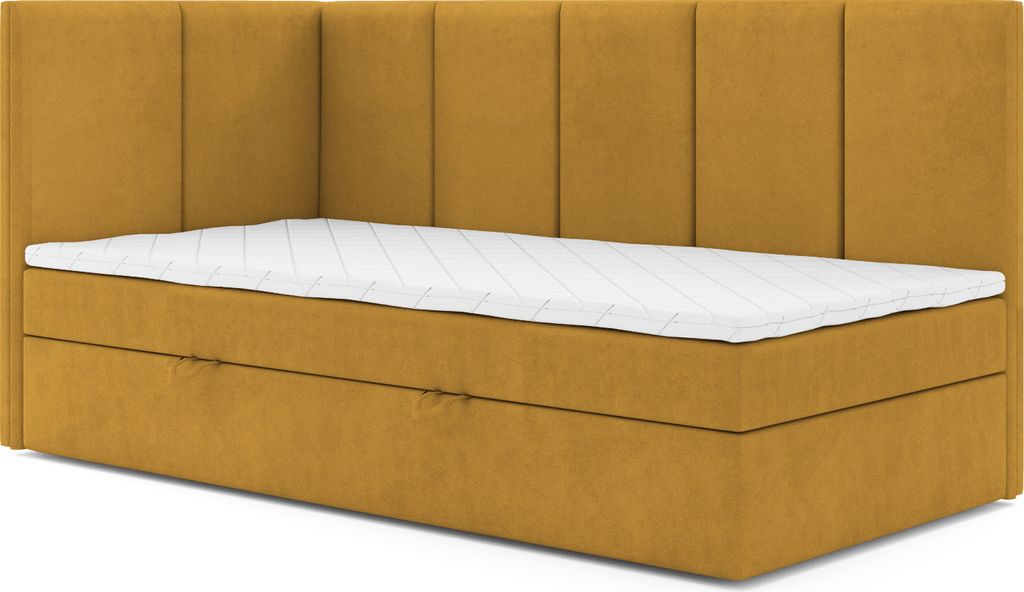 MR GROUP Boxspringbett DENIS MAX 90x200 links Kinderbett Jugendbett Einzelbetten Bett mit Stauraum Polsterbett Matratze Topper H3 Schlafzimmer gelb