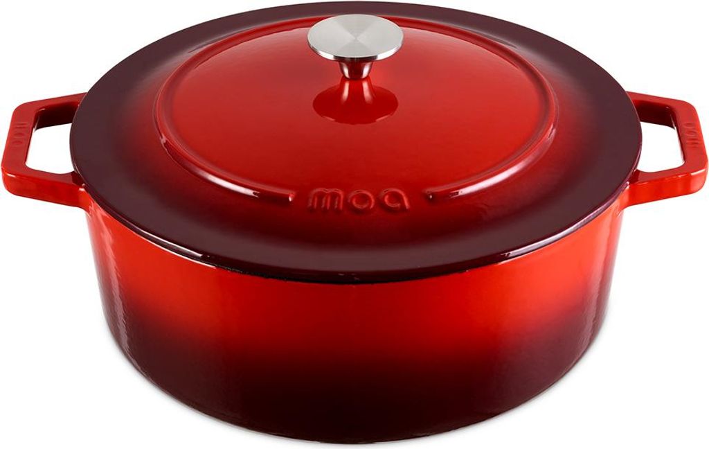 MOA Gusseisen Bräter - 7,2L Schmortopf - Für Alle Wärmequellen inkl. Induktion - Mit Deckel - Ø 30cm - Antihaftbeschichtung - Rot