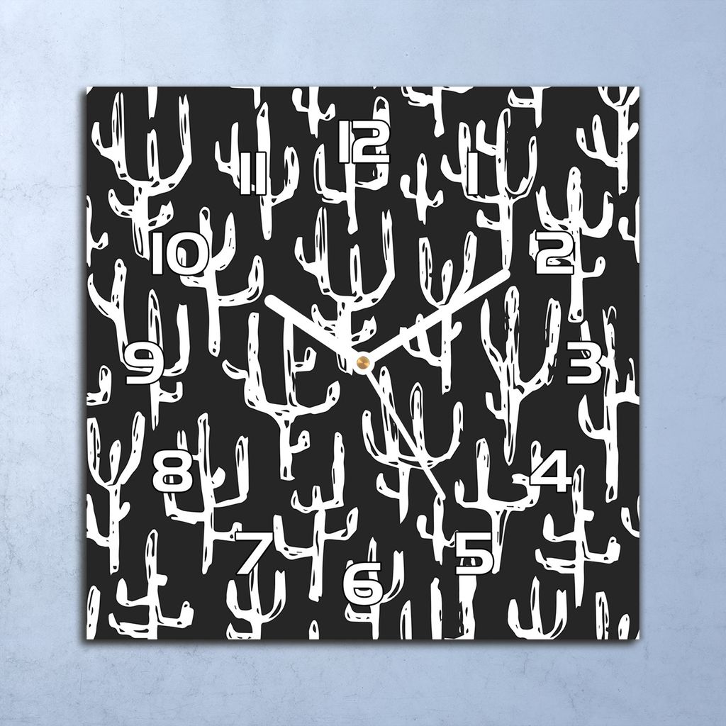Deko Glasuhr Wanduhr 30x30 Bemalte Kakteen Quarz Küchenuhr Bürouhr