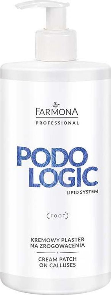 A white bottle of Farmona Podologic Lipid System cream patch on calluses.