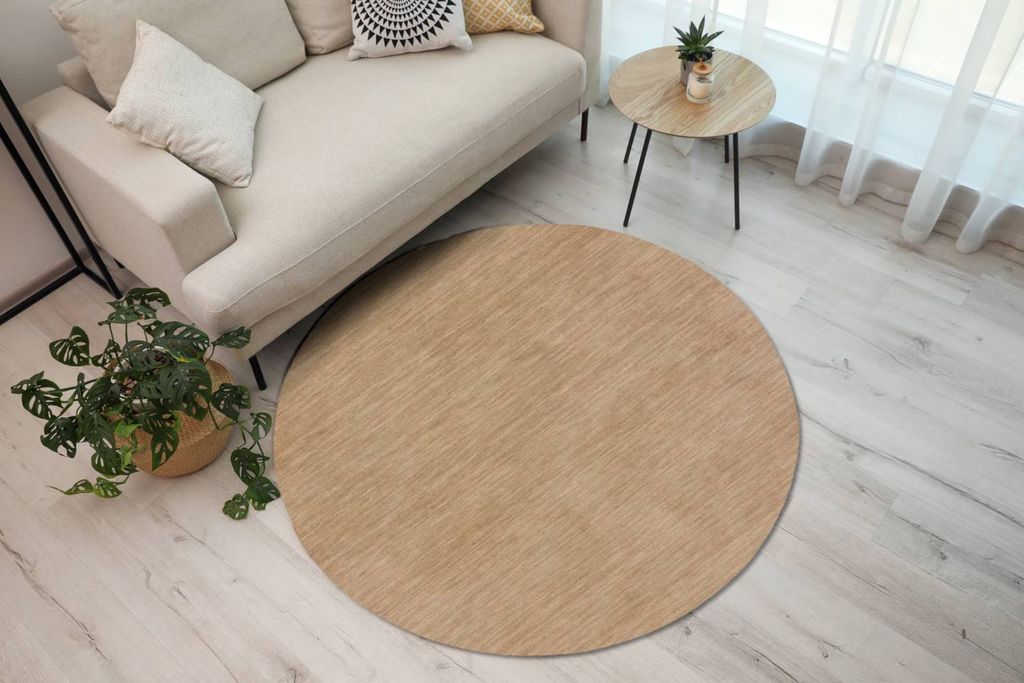Teppich NONZA | Farbe: Beige; Größe: 200 cm rund | strapazierfähig und leicht zu reinigen | Wohnzimmer | Schlafzimmer