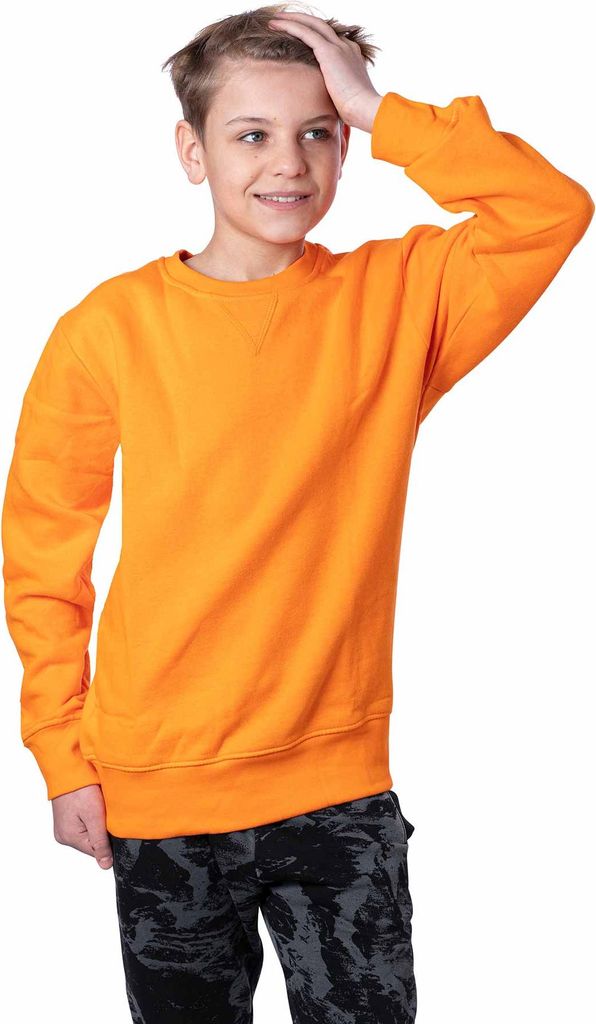 Mivaro Kinder Sweatshirt ohne Kapuze in Orange - Jungen Pullover mit Rundhals & Fleece Innenseite, Regular Fit, einfarbig, Größen 110/116 bis 146...