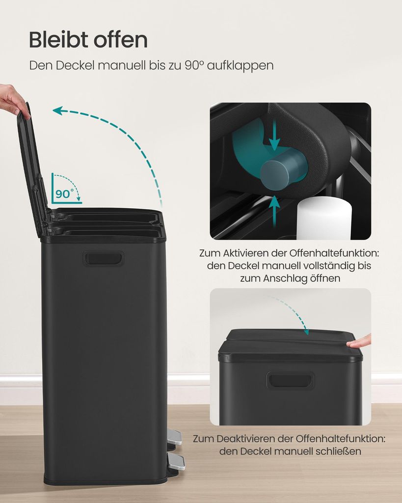 Mülleimer Küche, 2 x 30 Liter, 2 Fächer, Abfalleimer