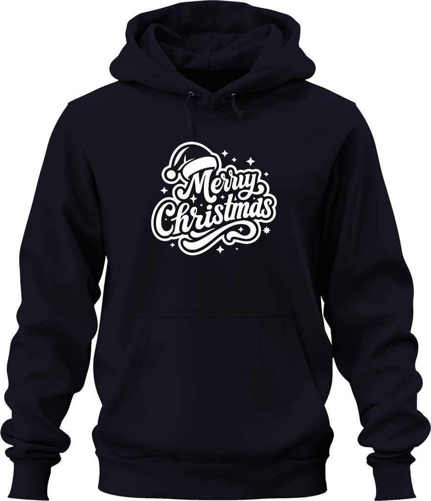 Merry Christmas Santa Hat Sterne Weihnachten Geschenk Vintage Uni Hoodie Kapuzenpullover, Navy, M
