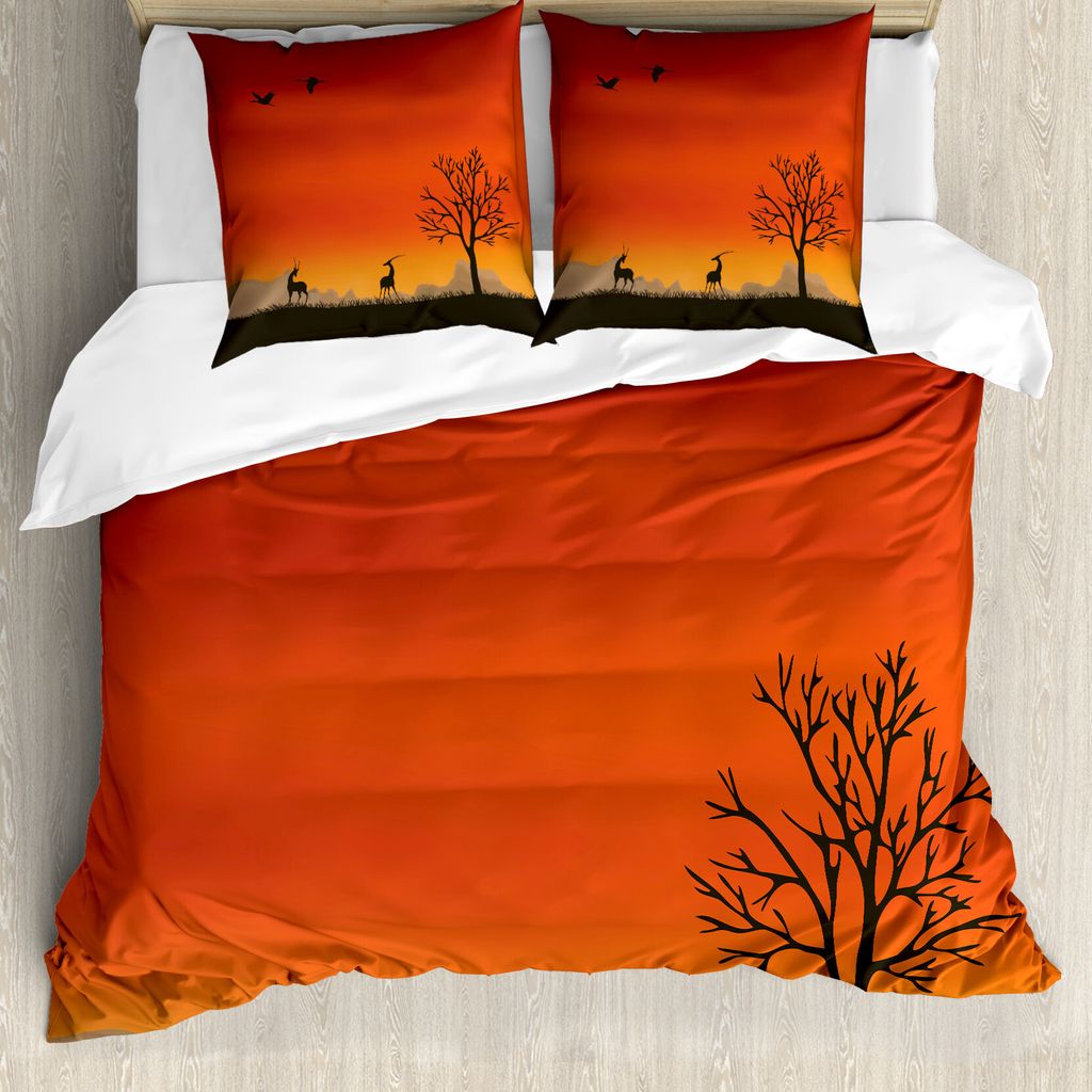 ABAKUHAUS Antilope Bettbezug Set für Einzelbetten, Baum und Tiere Landschaft, Milbensicher Allergiker geeignet mit Kissenbezug, 155 cm x 220 cm - ...