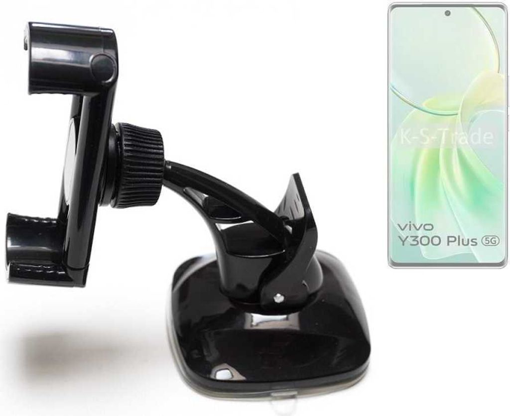 K-S-Trade kompakte Handy-Halterung Windschutzscheibe kompatibel mit Vivo Y300 Plus 5G Armaturenbrett schwarz Autohalterung KFZ Halter