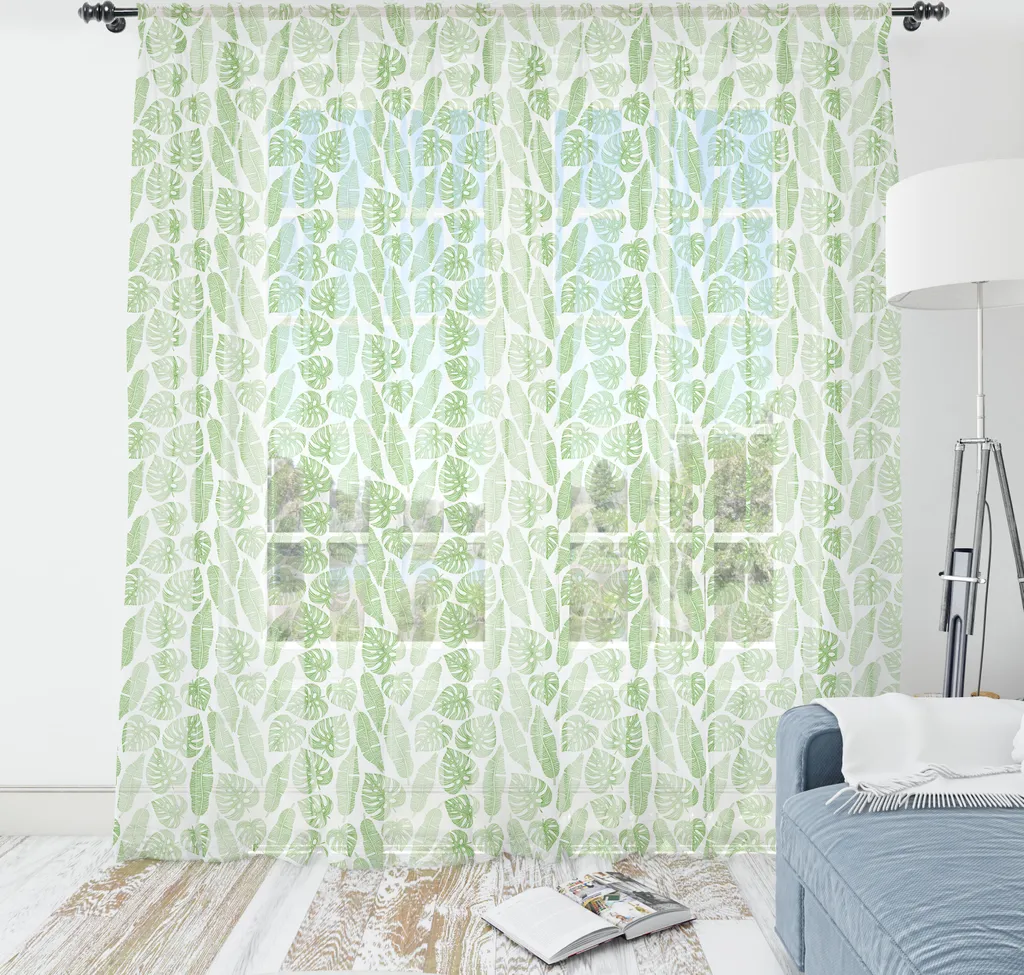 ABAKUHAUS Aloha Arazzo, Motivo artistico Tropical Hawaiian Jungle Leaves ripetuto in tinta unita, Arazzo in raso setoso per soggiorno e camera da letto, 135 cm x 274 cm, verde lime e bianco