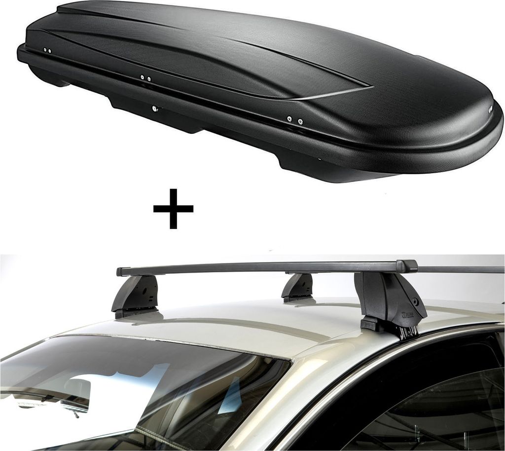 Dachbox VDPJUXT600 600 Liter abschließbar + Dachträger K1 MEDIUM kompatibel mit für Volvo V70 (5Türer) ab 13