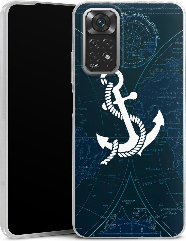 DeinDesign Slim Hülle für Xiaomi Redmi Note 11 4G Silikon Case Ultra Dünn Handyhülle Anker Landkarte Segeln