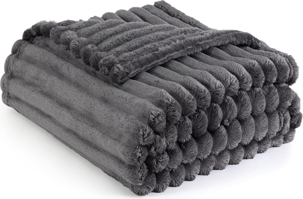 MODFU Kuscheldecke 200 x 230cm Fleecedecke Flauschige Decke Super Dicke Wohndecke Weiche Warme Korddecke für Bett Couch, Dunkelgrau