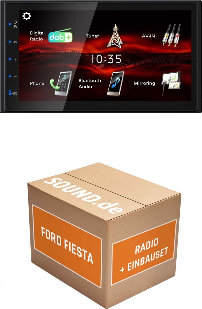 Autoradio Einbaupaket JVC KW-M180DBT passend für Ford Fiesta MK5 + Visteon 4500 Radio | Bluetooth USB