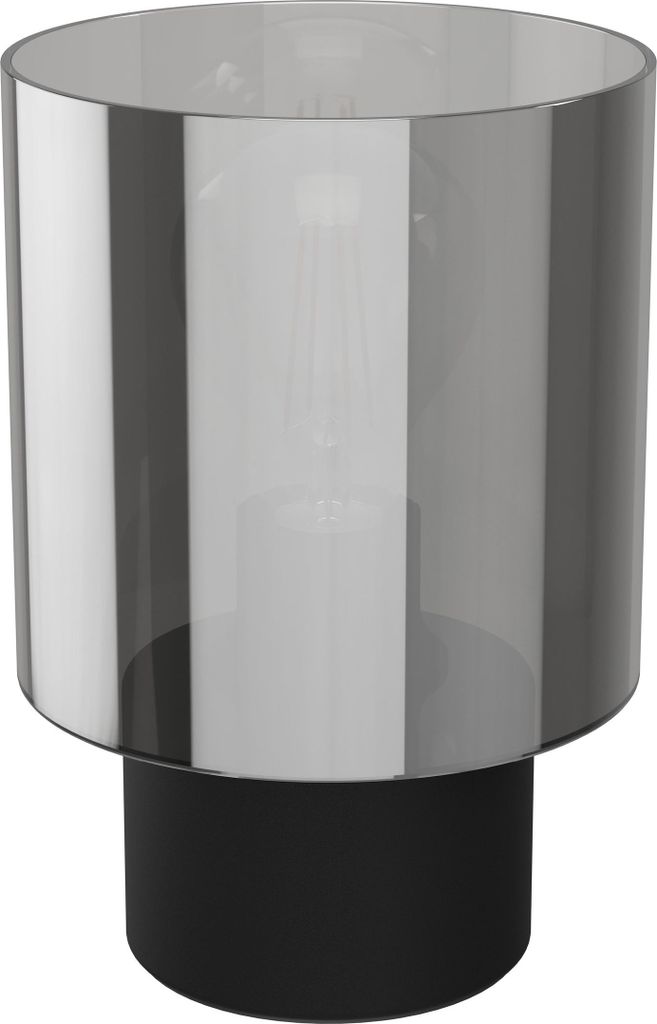 EGLO Tischlampe Gorosiba, Nachttischlampe mit Rauchglas Lampenschirm, Tischleuchte Wohnzimmer aus Metall und Glas bedampft in Schwarz, E27, 22 cm