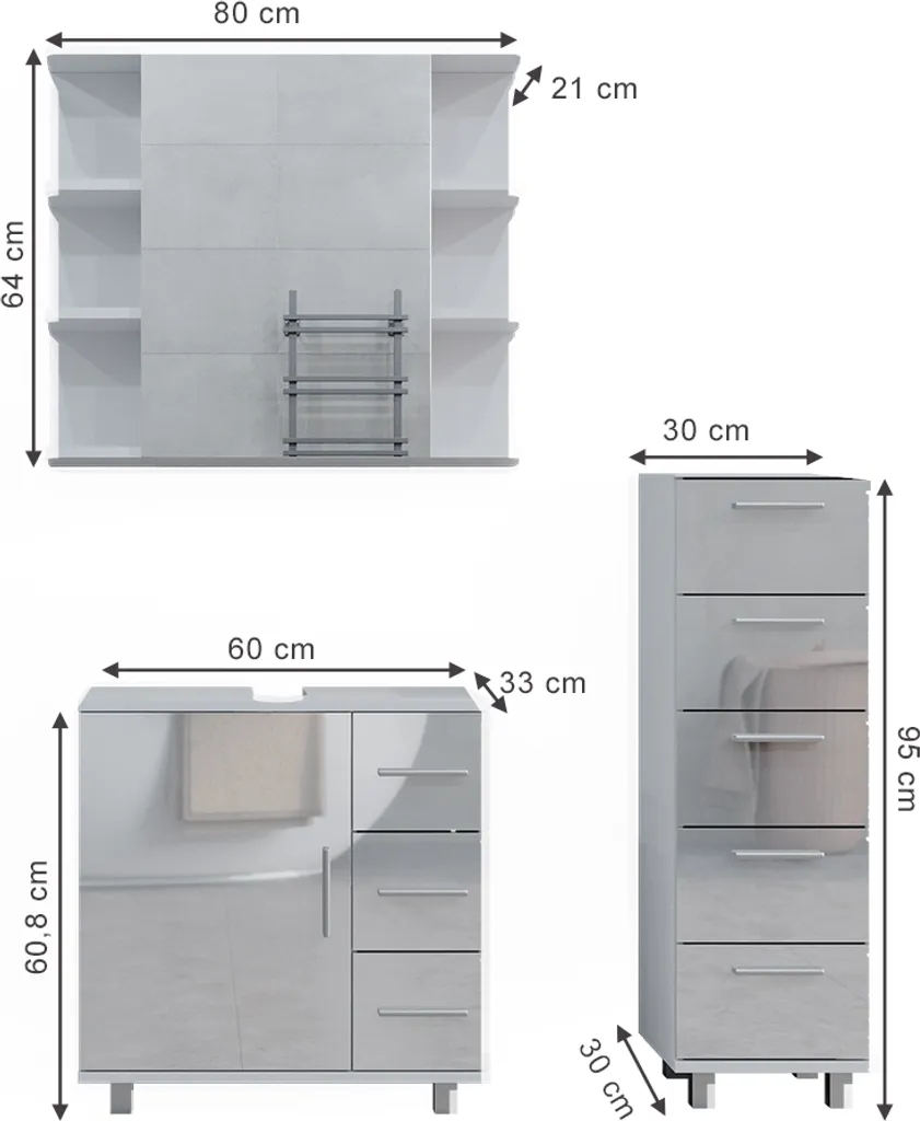 Optimisation rangement salle de bain meuble Vicco Ilias blanc 3 pièces - 3