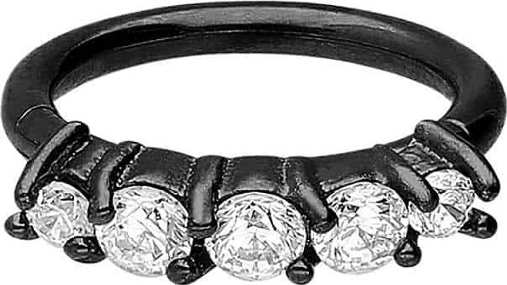 Ohrpiercing, Nasenpiercing, Septum Piercing Chirurgenstahl Segmentring Clicker 5 KRISTALLE Schwarz Innendurchmesser: 8 mm