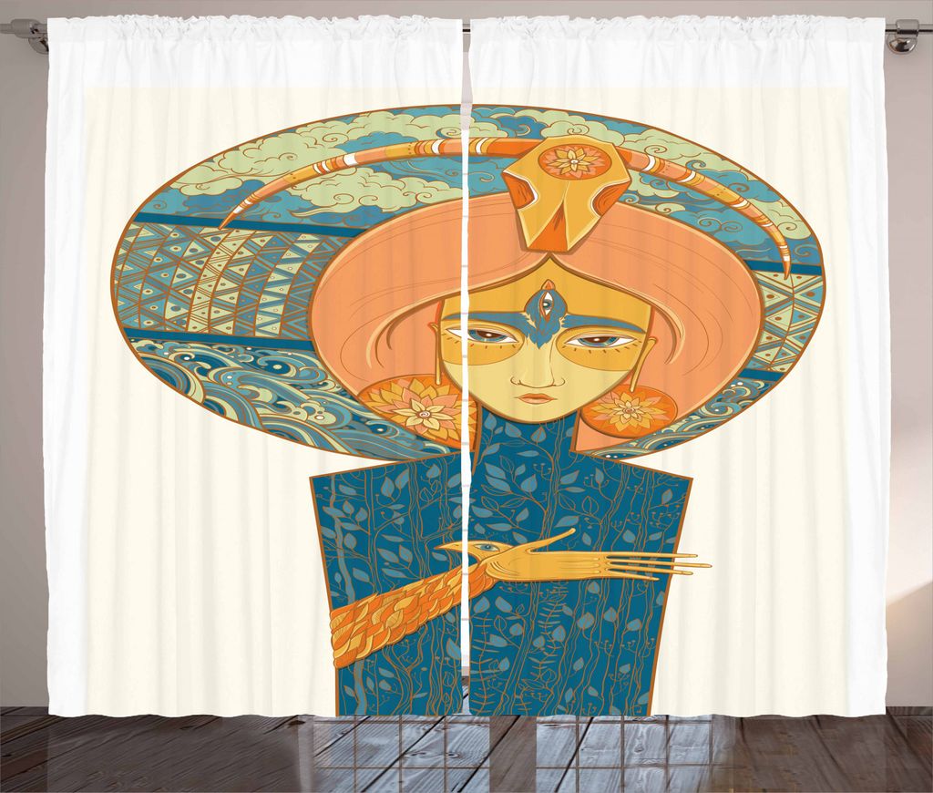 ABAKUHAUS Erdig Rustikaler Gardine, Mutter Natur mit Pflanzen, Schlafzimmer Kräuselband Vorhang mit Schlaufen und Haken, 280 x 245 cm, Mehrfarbig
