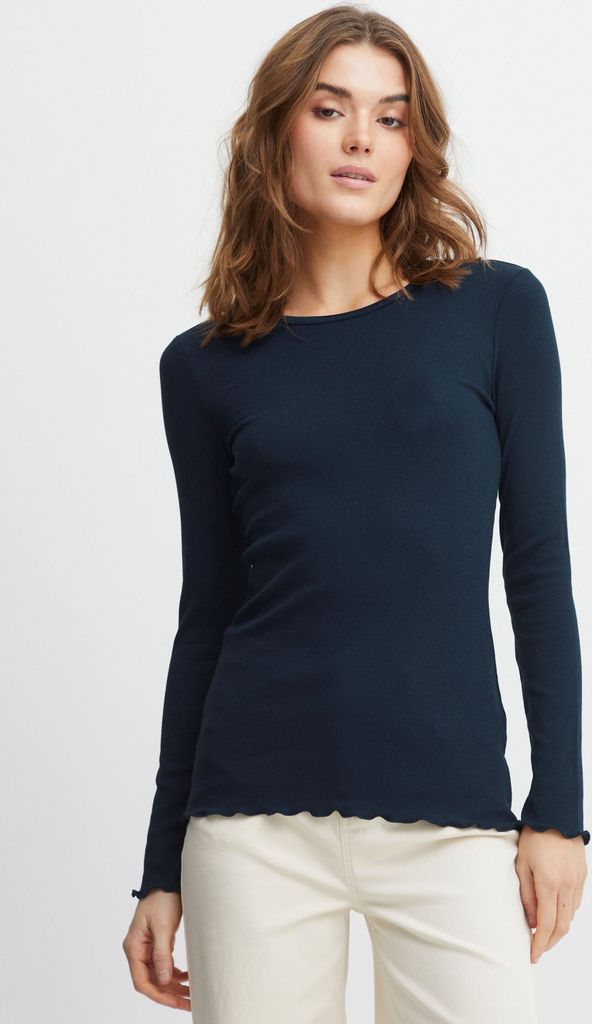 fransa FRHIZAMOND 12 Damen Longsleeve Langarmshirt Shirt Rundhalsausschnitt Spitzendetails an den Ärmeln und Saum Tight Fit mit Stretch