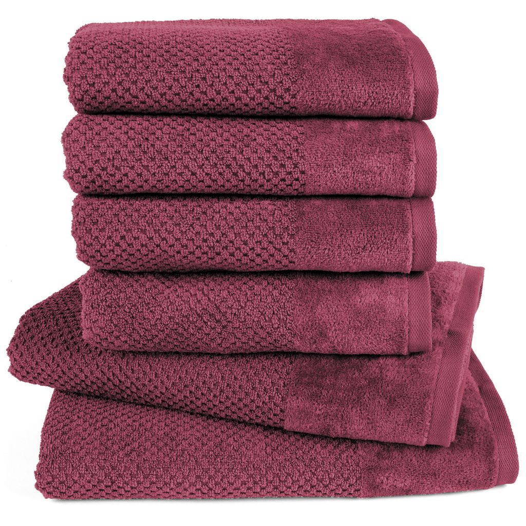Pure Label 6-TLG Handtücher Set mit Aufhängeschlaufen aus Baumwolle, saugstark und weich - 2xBadetuch 70x140 cm 4xHandtuch 50x100cm, Beere