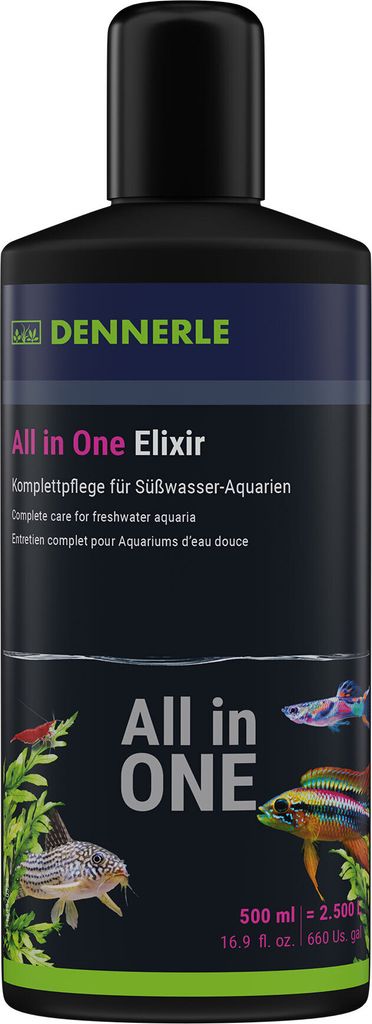 Dennerle All in One Elixir, 500 ml - Die Aquarium Einfach-Pflege für Fische, Garnelen, Pflanze, Filter und Wasser