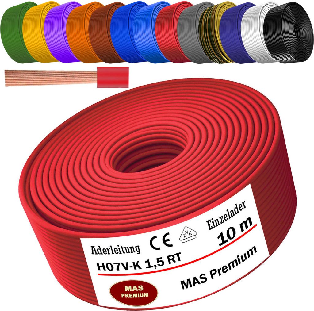 10m Aderleitung H07 V-K RT 1x1,5 mm² Rot Einzelader flexibel
