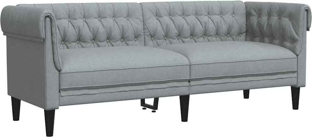 Divano Chesterfield 3 posti in tessuto grigio chiaro Immagine del prodotto 