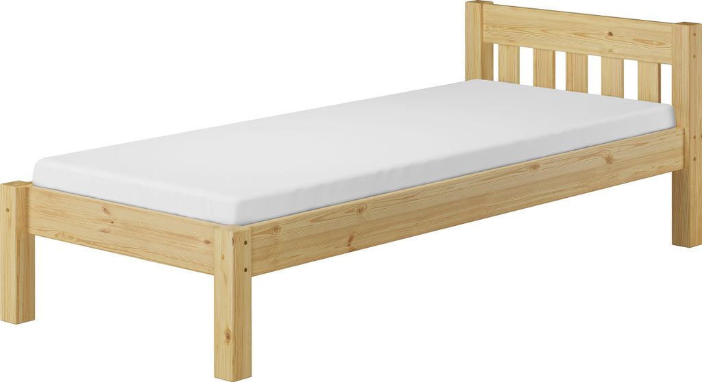 Einzelbett Massivholz Kiefer natur 90x200 Futon Bettrahmen Singlebett Zubehör wählbar V-60.38-09Rollrost und Matratze inkl.