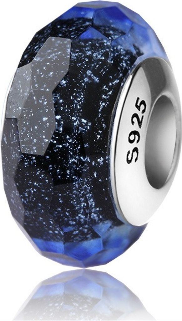 PANDACHARMS Blauschwarzer Sternenstaub Facetten Glas Charm, Produktbild 