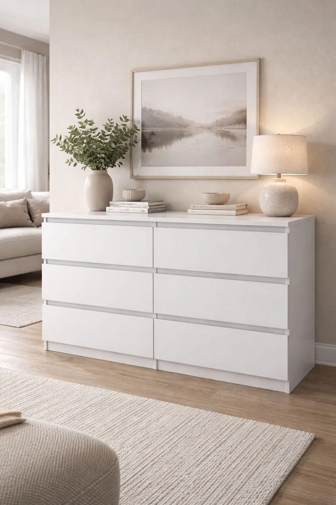 Bílá komoda se zásuvkami, 120 cm, 6 zásuvek, vhodná do Obrázek produktu 