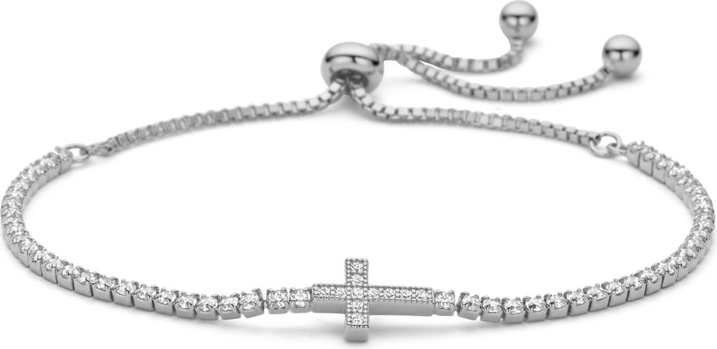 New Bling – 9NB-1562 – Silberarmband – verstellbar – Kreuz – 925er Sterlingsilber – 24 cm – rhodiniert