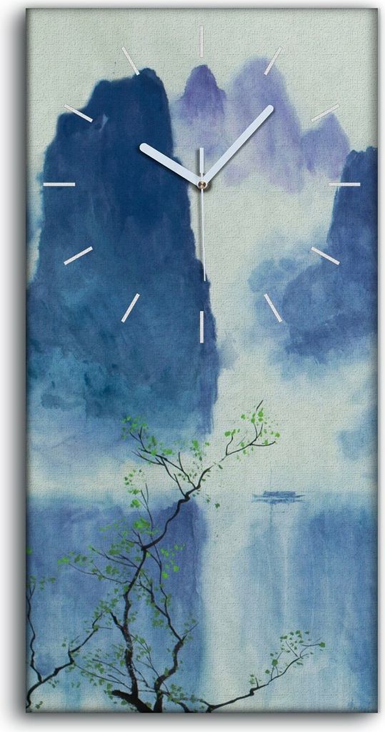 Küche Wohnzimmer Wand Leinwand Uhr 30x60 Chinesische Berge Wasser und Nebel - weiße Hände